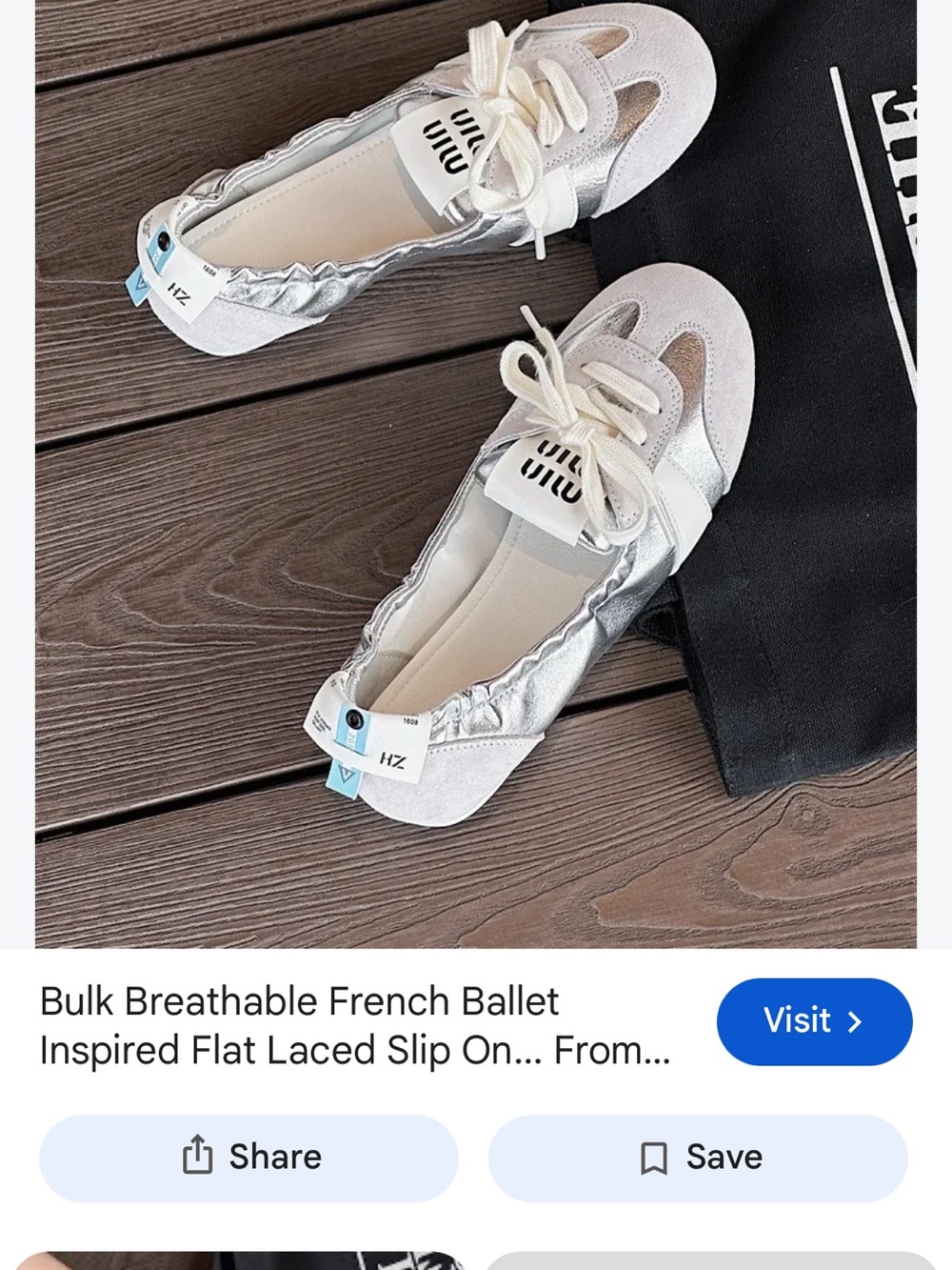 Women’s Casual Lace-Up Ballet Flat Sneakers in Silver and Cream Designer Inspire